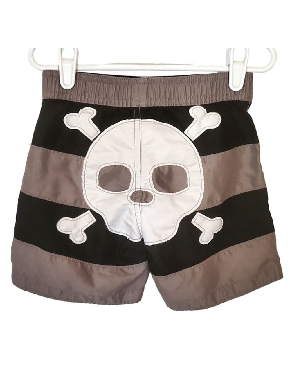 K1187 * Baby Gap Boys Wide Striped Swin Trunks Skull Black Gray Size 18-24M - Picture 3 of 7